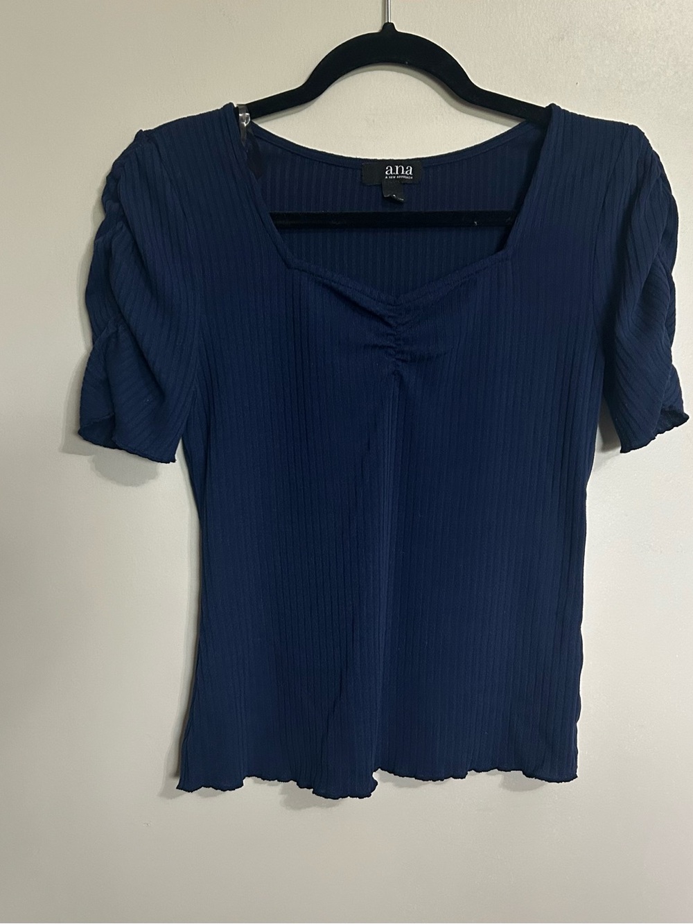 a.n.a Navy Ribbed Short Sleeve Square Neck Top